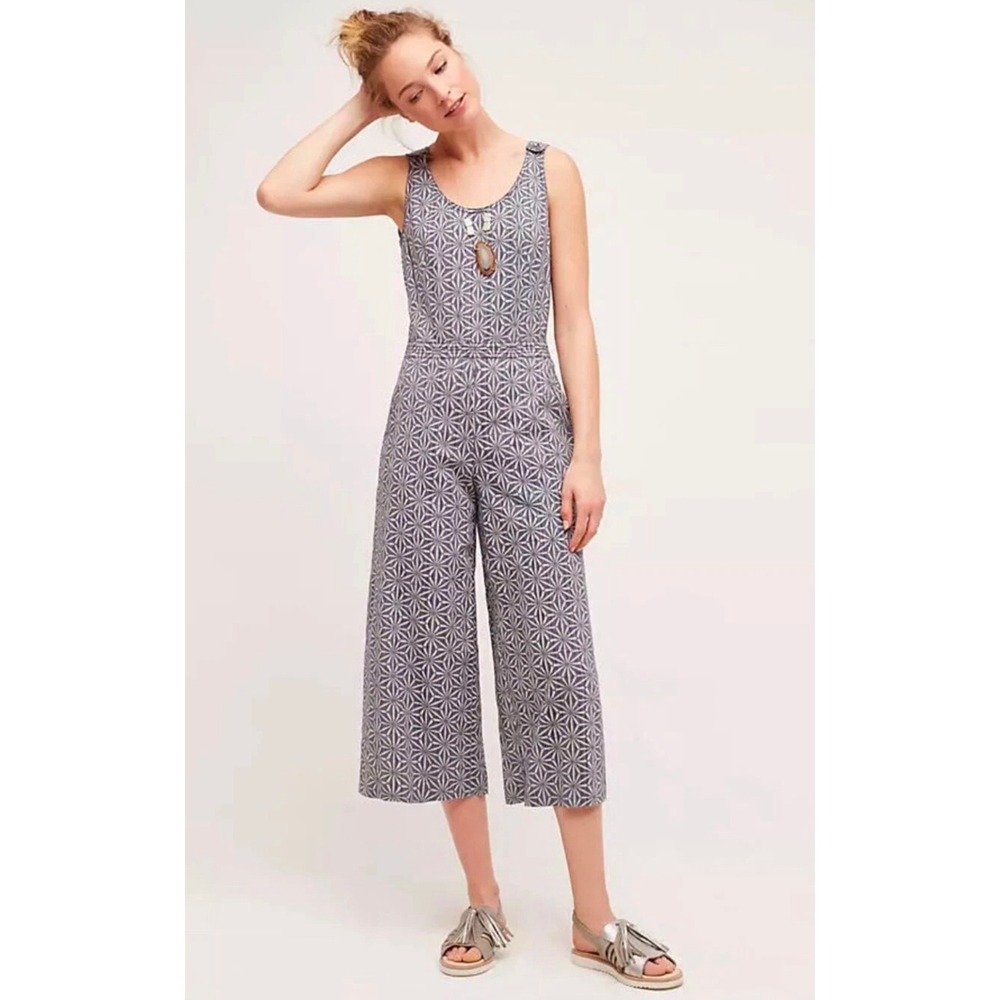 Elevenses Anthropologie Winward Geometric Open‎ Tie Back Crop Jumpsuit Sz M